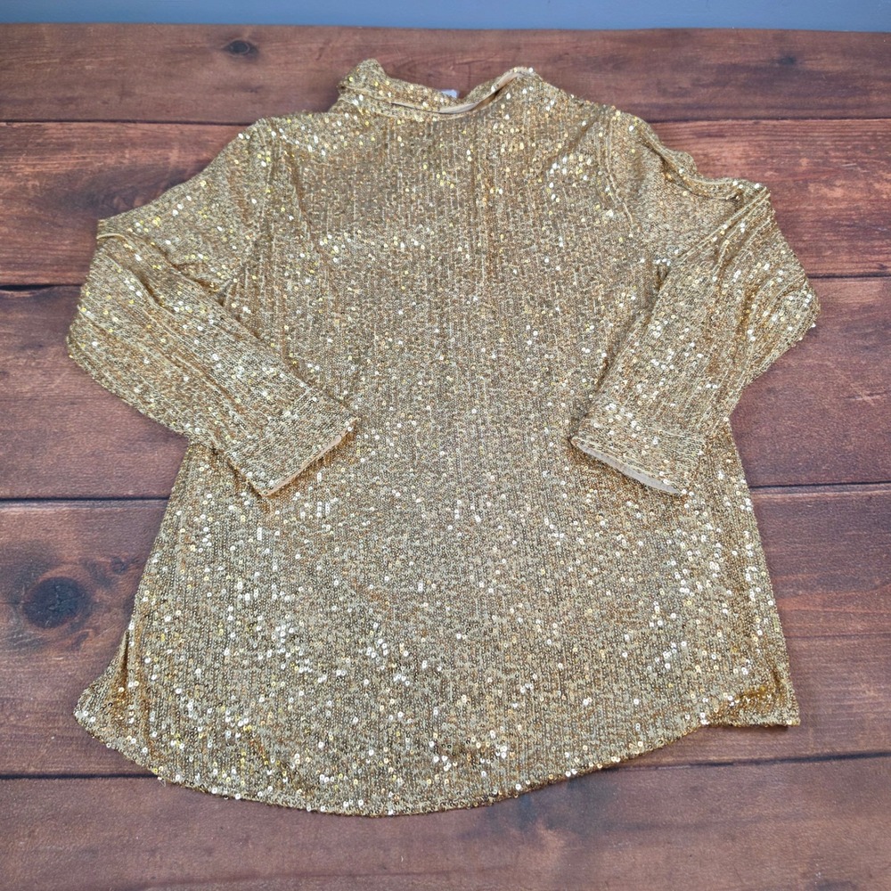 Soft Surroundings Sequin Shirt Womens PXL Gold New Sancerre Button Down Blouse - Picture 6 of 6